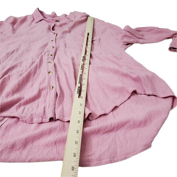 Free People Top XS Magic Breeze Oversized Striped Pink Button Up Shirt Collared - Picture 10 of 11